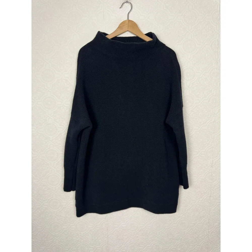 Free People Ottoman Ribbed Tunic Sweater Black Mock Neck OB432957 Womens Medium